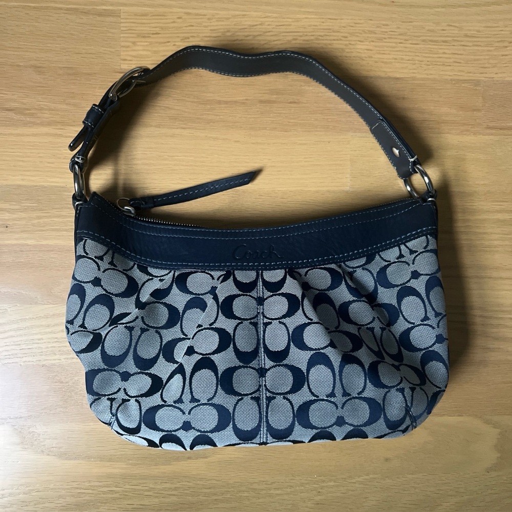 Coach Navy and Beige Signature Hobo Bag
